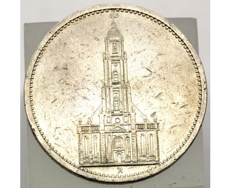 1934 - Nazi Silver 5 Reichsmark with Roman Eagle - Depiction of Potsdam garrison church. P&amp;P Group 1 (£14+VAT for the fir