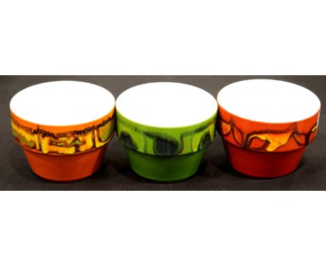 Three Poole Pottery planters in orange and green, two signed AF, one CC. P&amp;P Group 3 (£25+VAT for the first lot and £5+VA