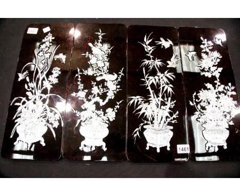 Four decorative Vietnamese panels inlaid with mother of pearl. Not available for in-house P&amp;P. 