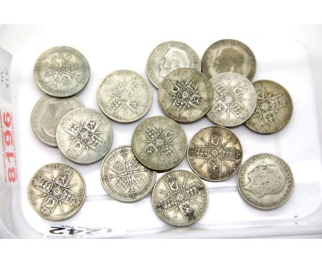 Fifteen George V florins. P&amp;P Group 1 (£14+VAT for the first lot and £1+VAT for subsequent lots) 