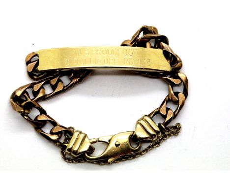 9ct gold engraved identity bracelet, 21.1g. P&amp;P Group 1 (£14+VAT for the first lot and £1+VAT for subsequent lots) 