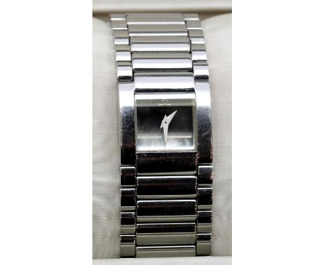 Ladies Baume and Mercier stainless steel Catwalk wristwatch with swiss made quartz movement, sapphire crystal, push/pull conc