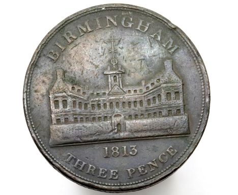 Large Birmingham 1813 threepences token. P&amp;P Group 1 (£14+VAT for the first lot and £1+VAT for subsequent lots) 
