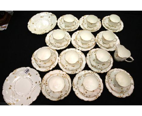 Foley china Victorian gilt tea service, a twelve place setting of cups, saucers, side plates, two sandwich plates and milk ju