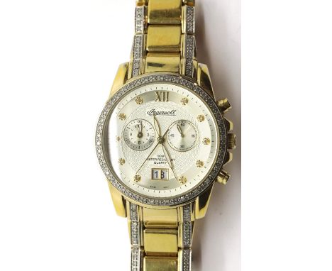 Ingersoll diamond set gents wristwatch on a gold plated bracelet. P&amp;P Group 1 (£14+VAT for the first lot and £1+VAT for s