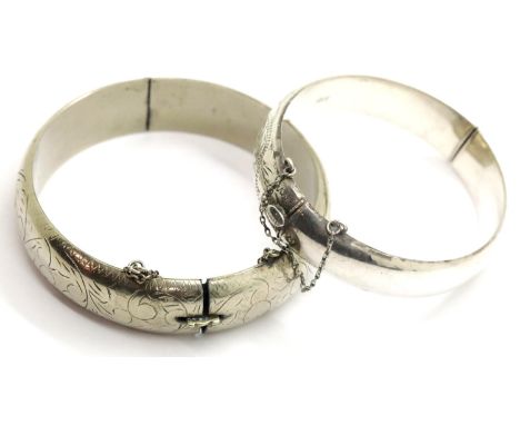 Two silver bangles, one hallmarked other sterling silver, 51g. P&amp;P Group 1 (£14+VAT for the first lot and £1+VAT for subs