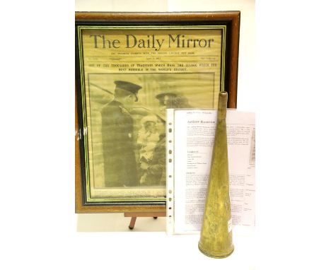 Brass megaphone named to Sir Arthur Henry Rostron, KBE, RD, RNR of SS Carpathia, together with a framed original Daily Mirror