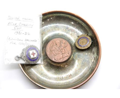 Hallmarked silver enamelled fob for the ACLE Charity Cup, Birmingham assay 1931, a Territorial Army Golden Jubilee bowl and a