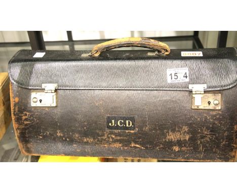 Vintage leather regalia case by George Kenning, monogrammed JCD, containing two aprons. P&amp;P Group 3 (£25+VAT for the firs