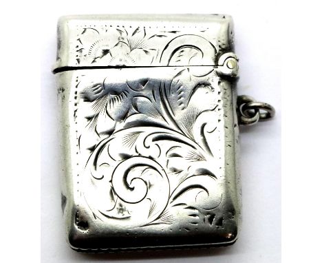Hallmarked silver vesta case. 13g P&amp;P Group 1 (£14+VAT for the first lot and £1+VAT for subsequent lots) 