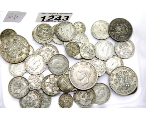 Mixed pre 1947 George VI silver coinage, 221g. P&amp;P Group 1 (£14+VAT for the first lot and £1+VAT for subsequent lots) 
