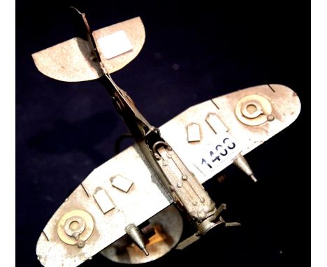 Hine and Kunst scratch built model Spitfire on stand, W: 25 cm. P&amp;P Group 2 (£18+VAT for the first lot and £3+VAT for sub
