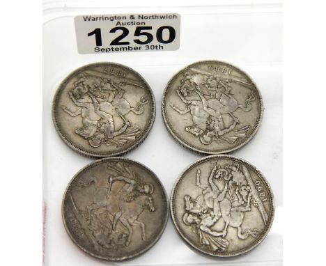 Four Victoria Jubilee head crowns; 1887, 1888, 1889 and 1890. P&amp;P Group 1 (£14+VAT for the first lot and £1+VAT for subse