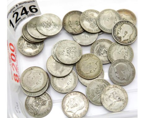 Twenty eight George V silver shillings. P&amp;P Group 1 (£14+VAT for the first lot and £1+VAT for subsequent lots) 