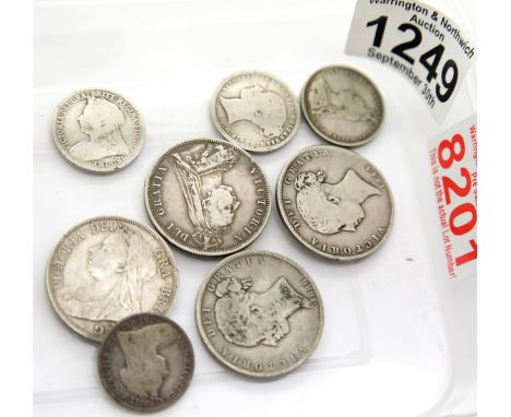Four Victoria half crowns and four shillings. P&amp;P Group 1 (£14+VAT for the first lot and £1+VAT for subsequent lots) 
