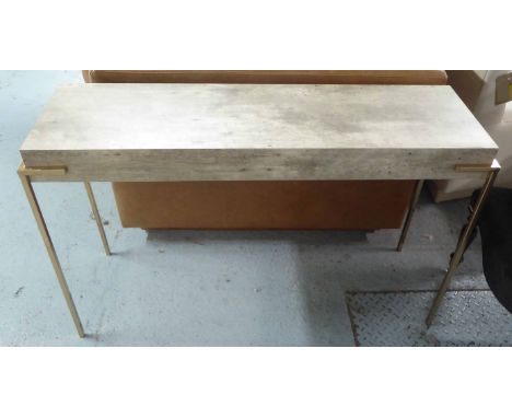 CONSOLE TABLE, contemporary faux concrete top on gilt supports, 124cm W x 38.5cm D x 76cm H.