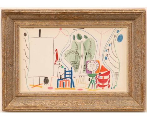 PABLO PICASSO 'Interior of Picasso's villa', 1959, lithograph, suite: Californie, printed by Mourlot, 26cm x 43cm, framed and