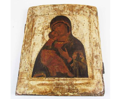 18TH CENTURY RUSSIAN ICON, mother of God, painted on wooden panel, 32cm H x 27cm.