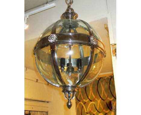 GLOBE HANGING LANTERN, with glass panels, approx 80cm H.