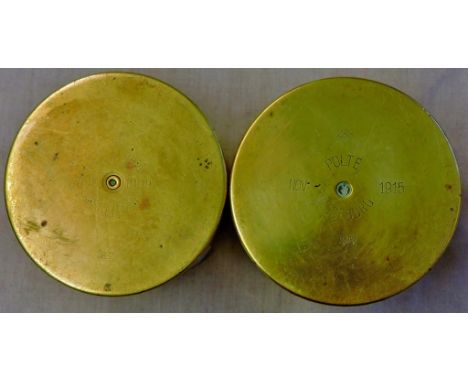 Imperial German Shell cases (2) marked: Aug 1909, RN. M. F. Dusseldorf '27' and Nov 1915 '288' Polte Magdeburg 'Sp252'. A goo