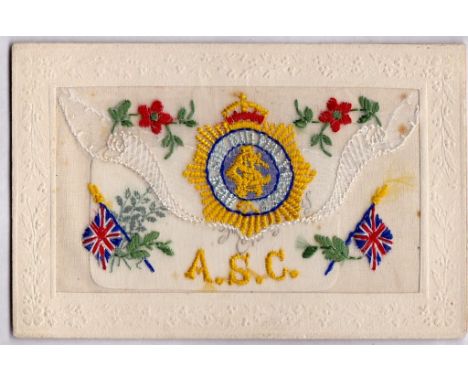 Army Service Corps WWI Silk Postcard, clean card.