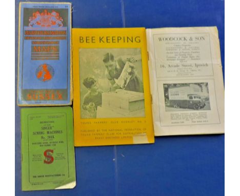 Bartholomew's-Map of Sussex together with a copy of 'Bee Keeping' one of 'The East Anglian' and a 'Singer' Sewing machine man