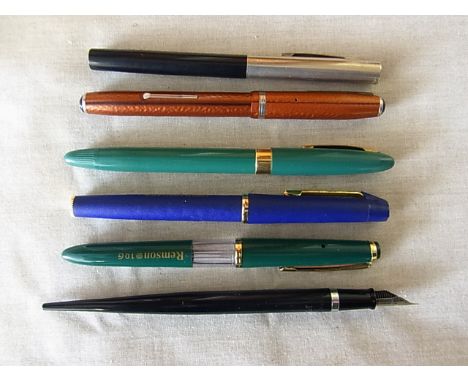 Fountain Pens - A collection of six fountain pens which includes a Remson, three Sheaffers and a very fine vintage Esterbrook