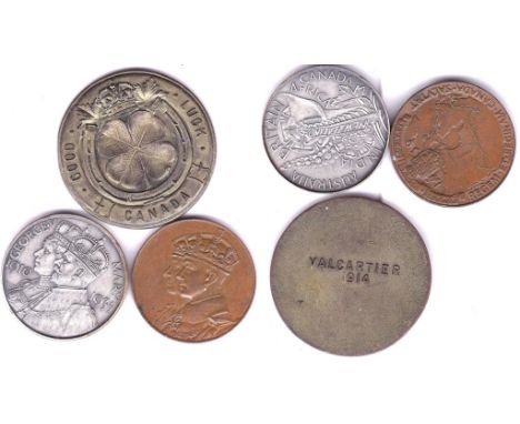 Canada - 1935 Jubilee Medallion 25mm, GVF, w/m; 1939 25mm in Royal Couple Medallion GVF and Good Luck Token 32mm - rev Shamro