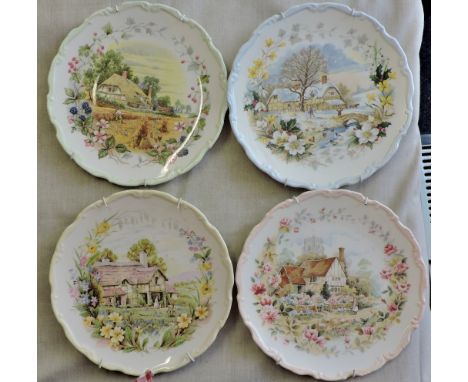 Wall Plates (4)-Royal Albert Bone China plates, design from the cottage garden year series, Winter scenes in very good condit