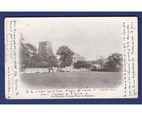 Kent - Eastchurch Village - Isle of Sheppey - used 1904,m/s village surrounds the church view, horse drawn cart.