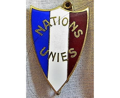 French Post WWII 'Nations Unies' shield badge, made in Paris (gilt and enamel) These were produced in support of the newly fo
