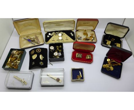 A collection of cufflinks, studs, dress studs, Stratton tie-clips, boxed, etc. 