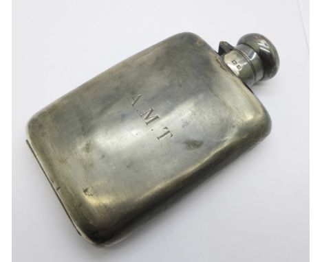 A silver hip flask, with engraved initials, Birmingham 1916, 97g 