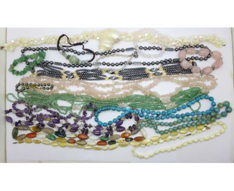 Gemstone jewellery including turquoise with silver clasp, amethyst, agate, etc. 