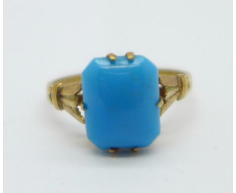 A 9ct gold and turquoise colour stone ring, 1.7g, M 