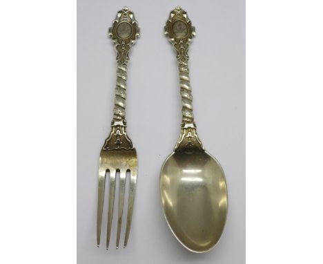 A Victorian silver fork and spoon, London 1849, Francis Higgins II, 112g, fork 16.5cm 