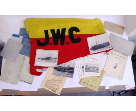 An assortment of shipping related items to include a vintage ships pennant flag, various plans and blueprints for parts of bo