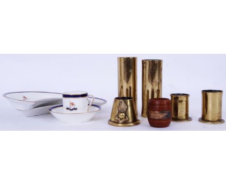 A collection of assorted militaria items to include;&nbsp;WW1 &lsquo;Ubique&rsquo; Royal Artillery Trench Art Vesta; WW1, Ves