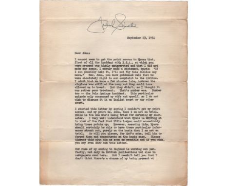  SINATRA FRANK: (1915-1998) American Singer and Actor, Academy Award winner. T.L.S., Frank, two pages, 4to, n.p., 23rd Septem