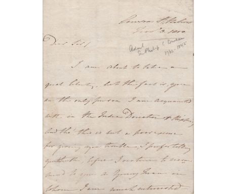 DURHAM PHILIP: (1763-1845) British Admiral, one of Nelson's captains at the Battle of Trafalgar, 1805. A.L.S., P.C. Durham, t