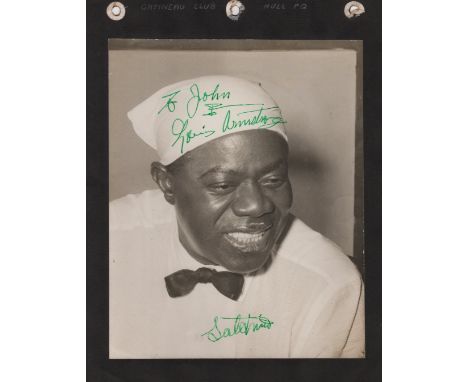 ARMSTRONG LOUIS: (1901-1971) American Jazz Trumpeter. An excellent vintage signed and inscribed 7½ x 9 photograph depicting A