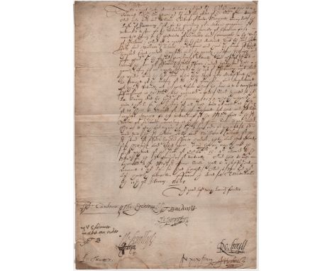 PRIVY COUNCIL: A good D.S. by the members of Queen Elizabeth I’s Privy Council individually, one page, folio, Whitehall, 11th