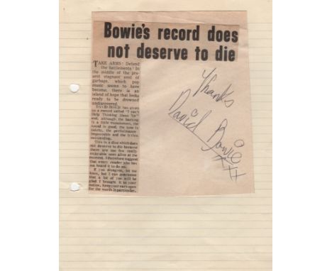  BOWIE DAVID: (1947-2016) English Musician and Actor.  A rare, early vintage bold black ink signature ('Thanks David Bowie xx