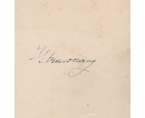 STRAVINSKY IGOR: (1882-1971) Russian Composer. Fountain pen ink signature ('I Stravinsky') on a page removed from an autograp