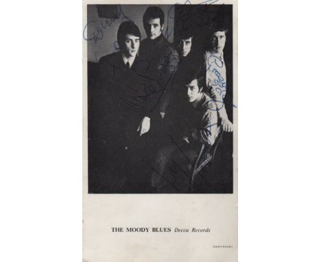MOODY BLUES THE: Vintage signed postcard photograph by all five original members of the 1960's band The Moody Blues, comprisi