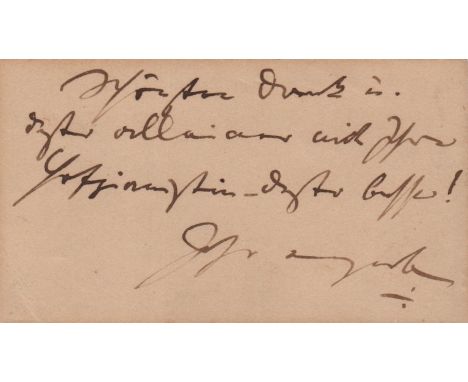 BRAHMS JOHANNES: (1833-1897) German Composer and Pianist. Autograph note, unsigned, to the verso of his personal printed visi