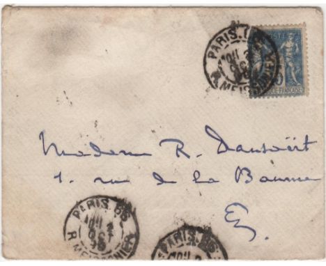 DEBUSSY CLAUDE: (1862-1918) French Composer. Autograph envelope, unsigned, addressed by Debussy in blue fountain pen ink to a
