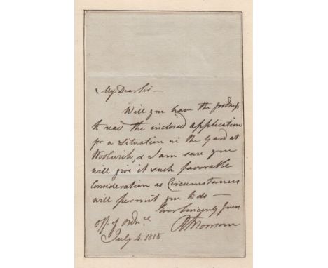 MOORSOM ROBERT: (1760-1835) British Admiral, one of Nelson's captains at the Battle of Trafalgar, 1805. A.L.S., R Moorsom, on