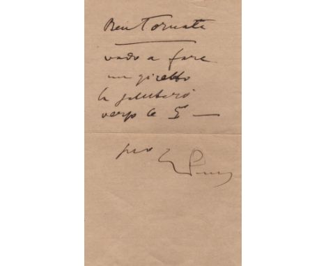 PUCCINI GIACOMO: (1858-1924) Italian Composer. A.N.S., G Puccini, one page, 8vo, n.p. (Torre Del Lago), n.d., to [Countess Ma