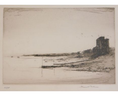 Kenneth Isherman (20thC School). Limited edition etching, coastal scene with mount, signed in pencil to margin, number 22/40,